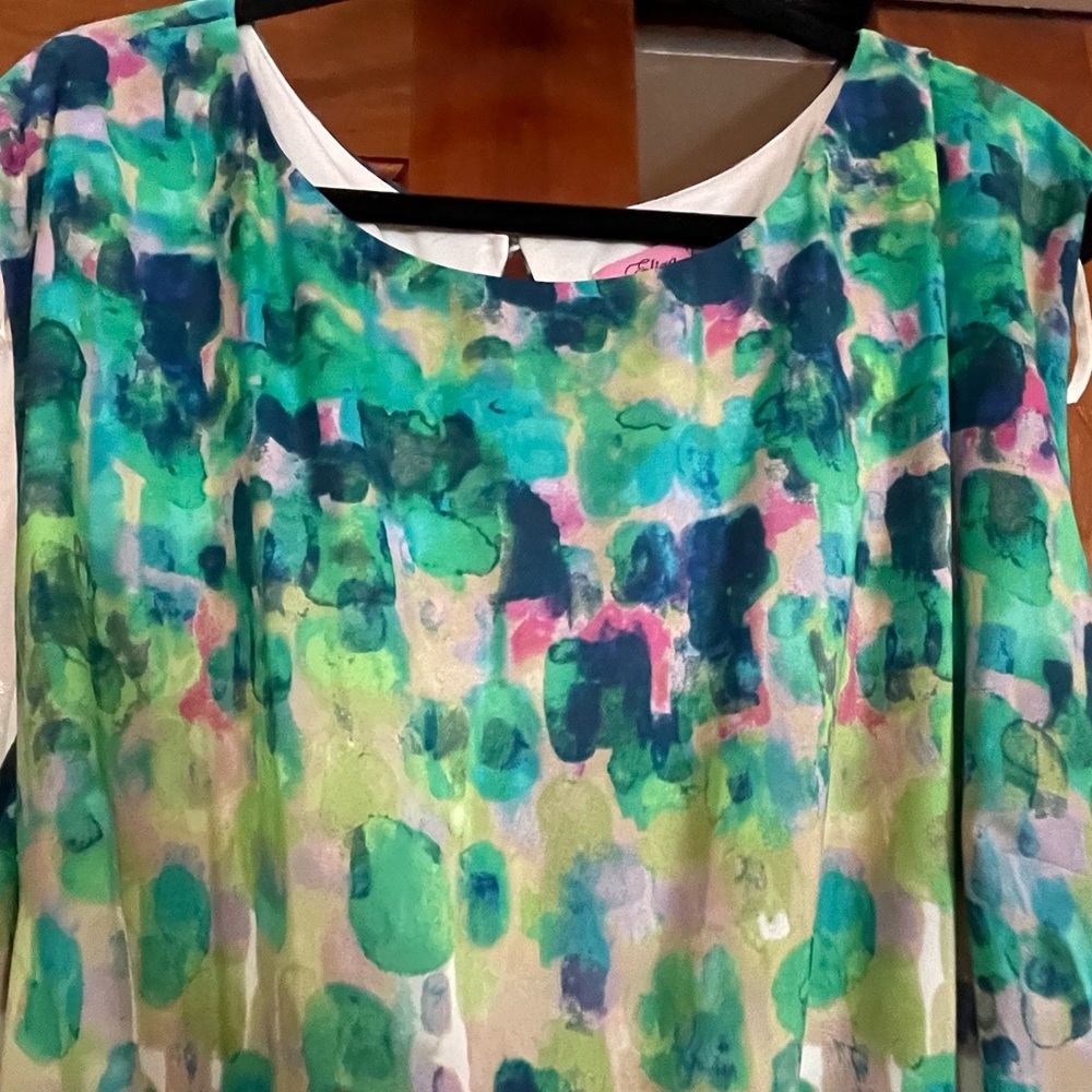 Eliza J Teal jacket and Multicolor Watercolor Floral Dress - Picture 5 of 13